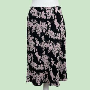 y2k black pink floral girly granola downtown it girl silk midi skirt